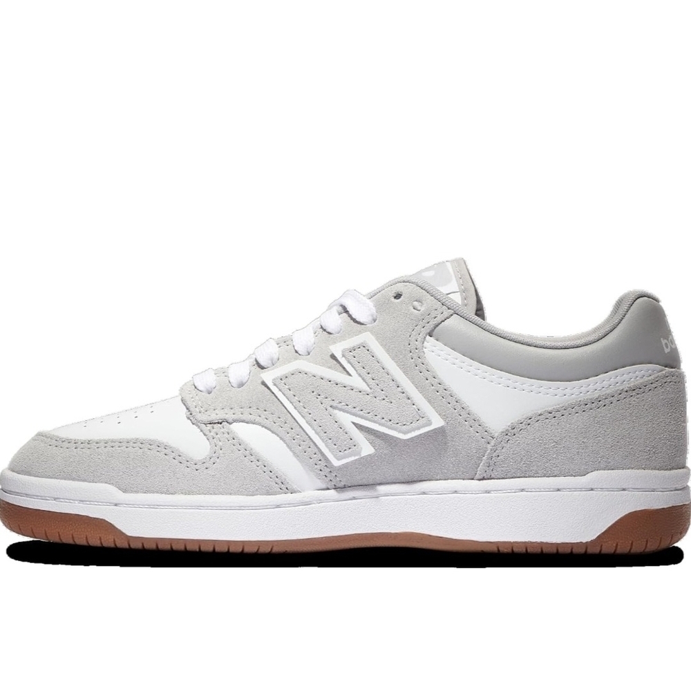 New Balance Women's White and Light Grey Low-Top Sneakers with Gum Sole..